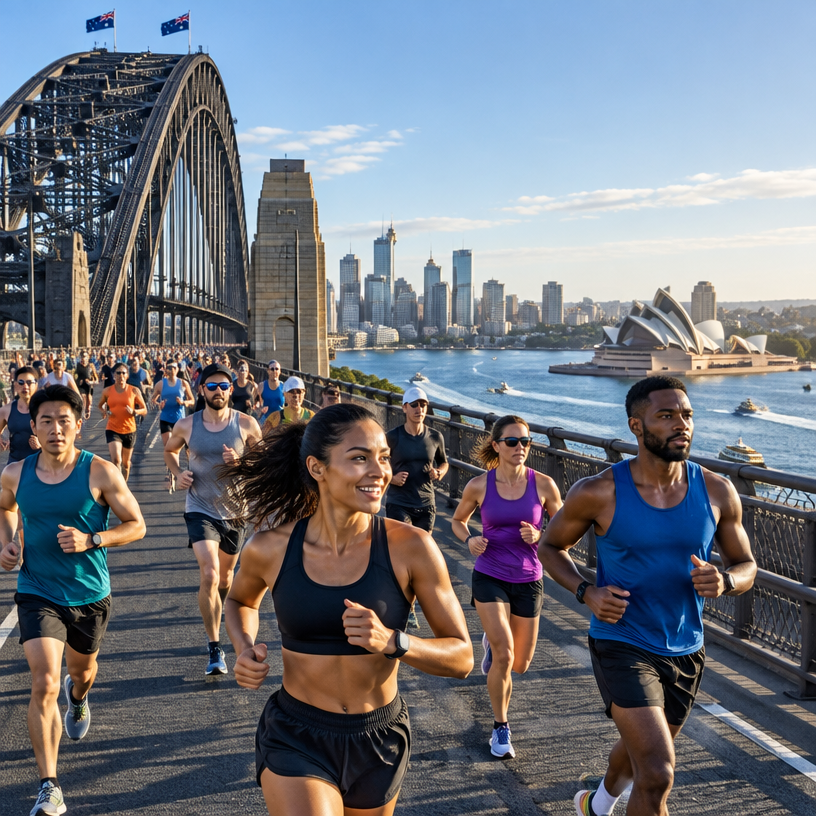 Road Running atmosphere in Sydney, Australia, representing TCS Sydney Marathon 2027